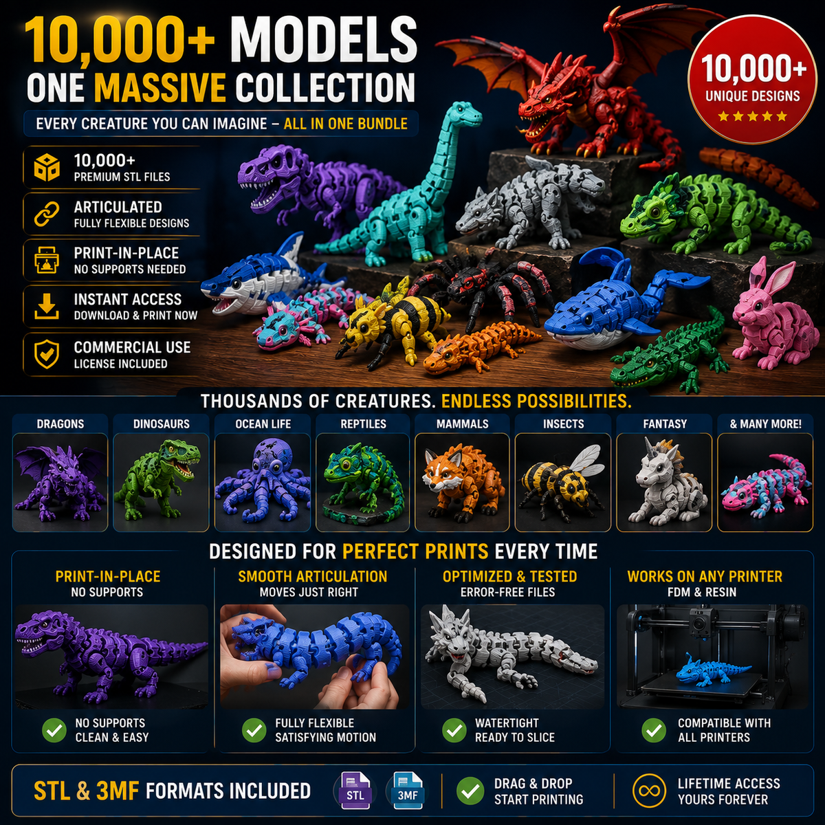 FlexiBeast™ — 10,000+ Articulated Animal STL Mega Bundle