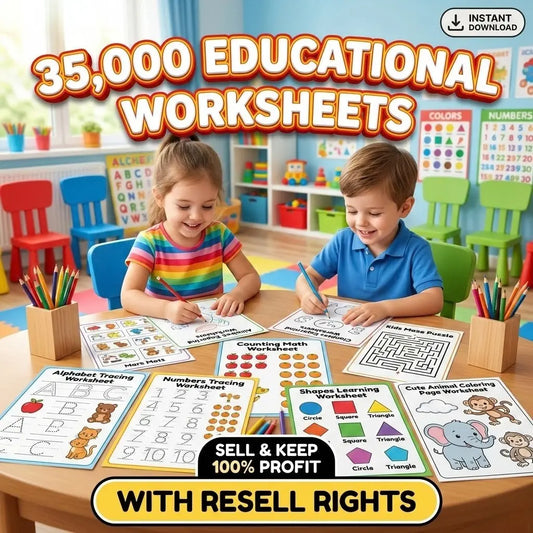 35,000+ Kids Worksheets Bundle | MRR Included