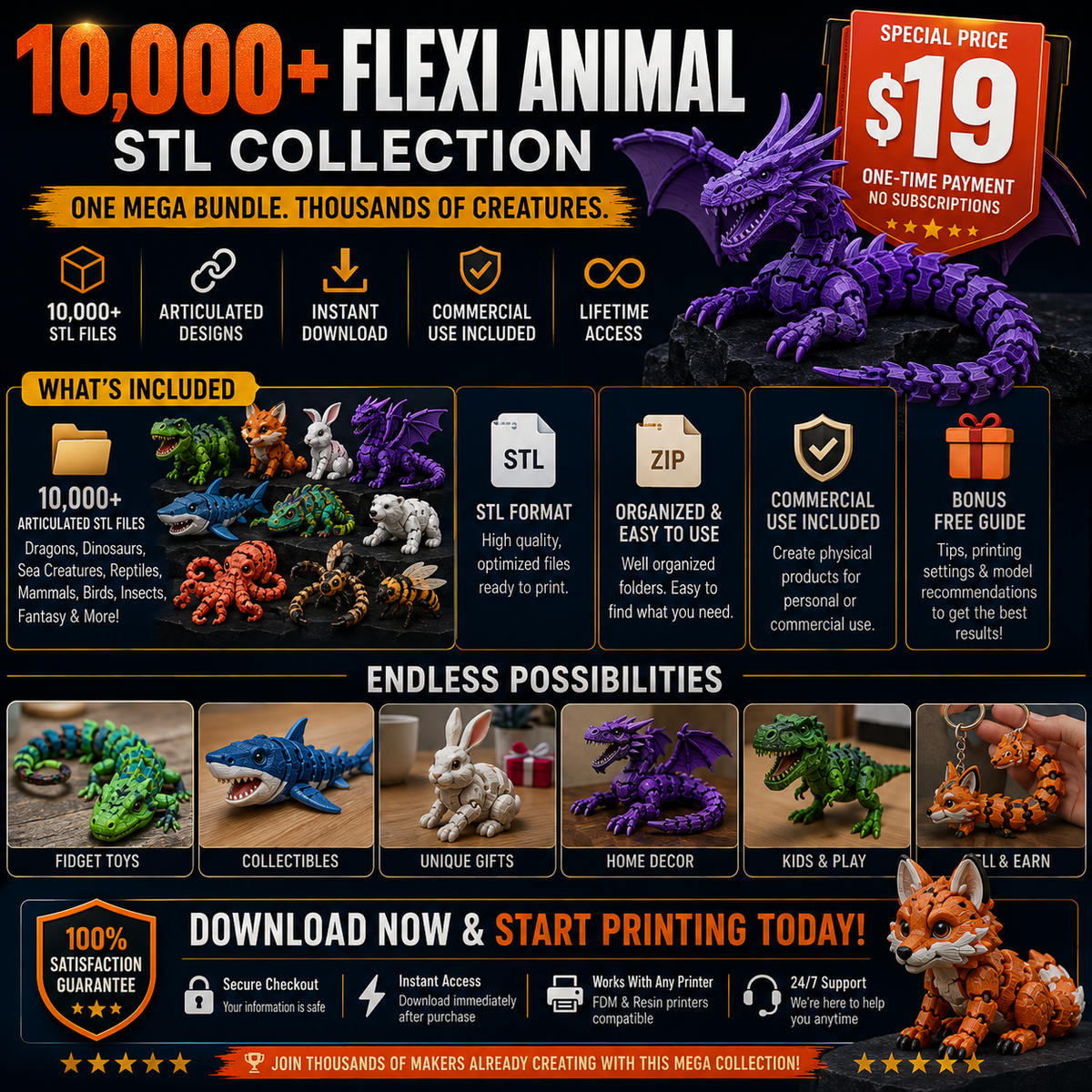 FlexiBeast™ — 10,000+ Articulated Animal STL Mega Bundle