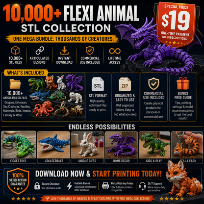 FlexiBeast™ — 10,000+ Articulated Animal STL Mega Bundle
