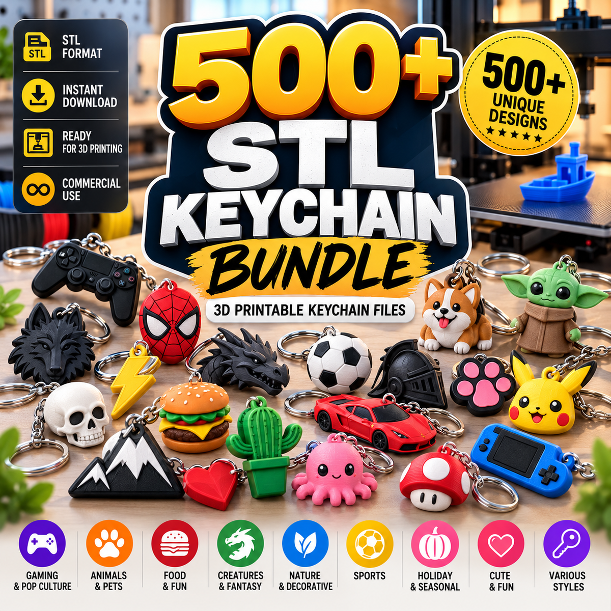 500+ STL Keychain Bundle | 3D Printable Keychain Files