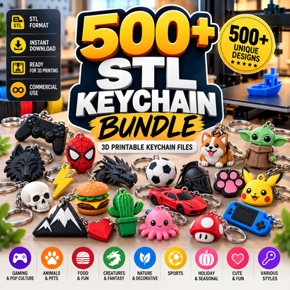500+ STL Keychain Bundle | 3D Printable Keychain Files