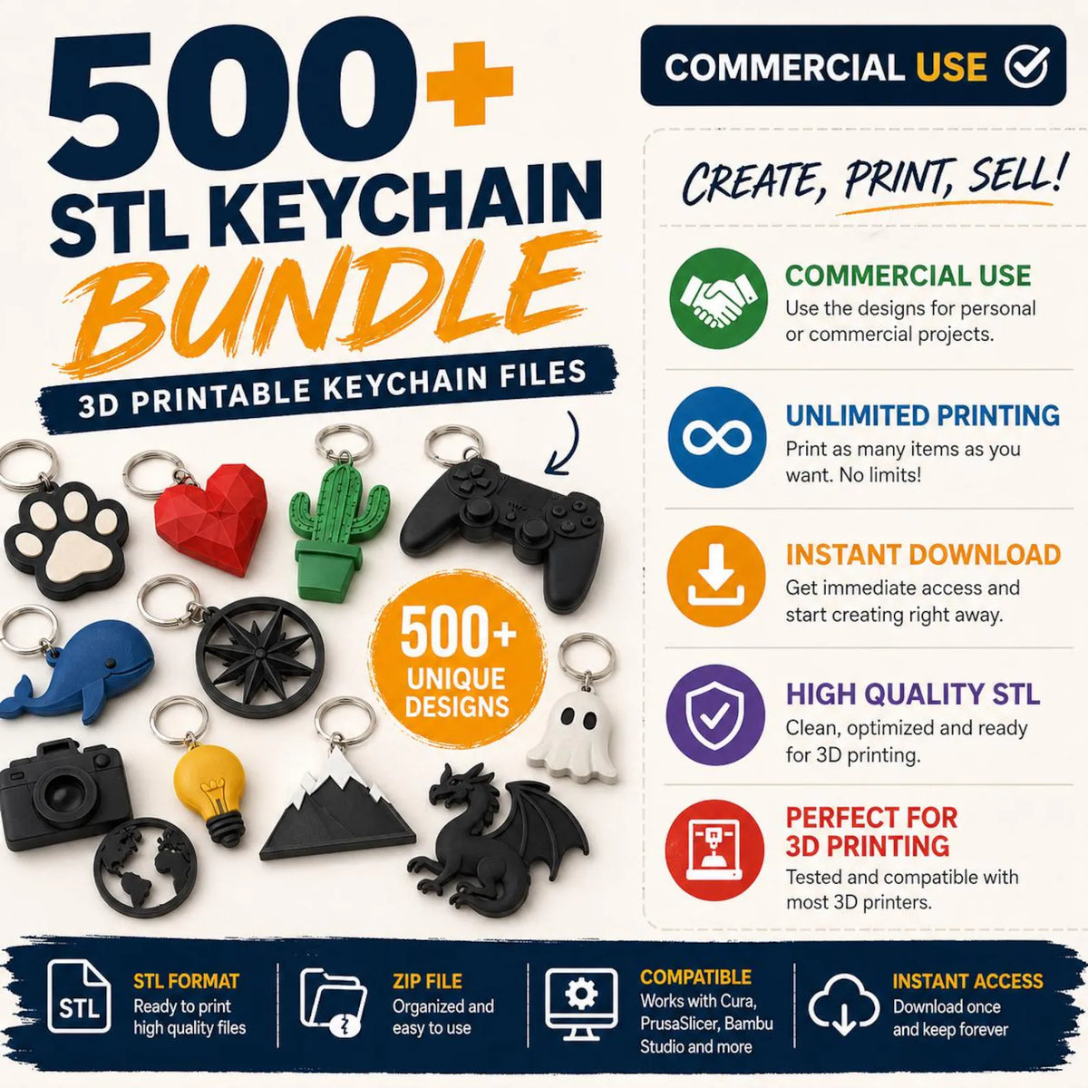 500+ STL Keychain Bundle | 3D Printable Keychain Files
