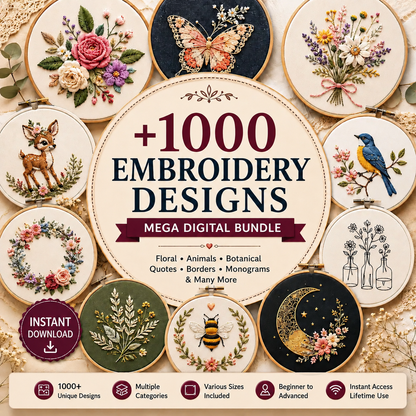 1000+ Premium Machine Embroidery Designs | Mega Digital Bundle | Commercial Use | Instant Download